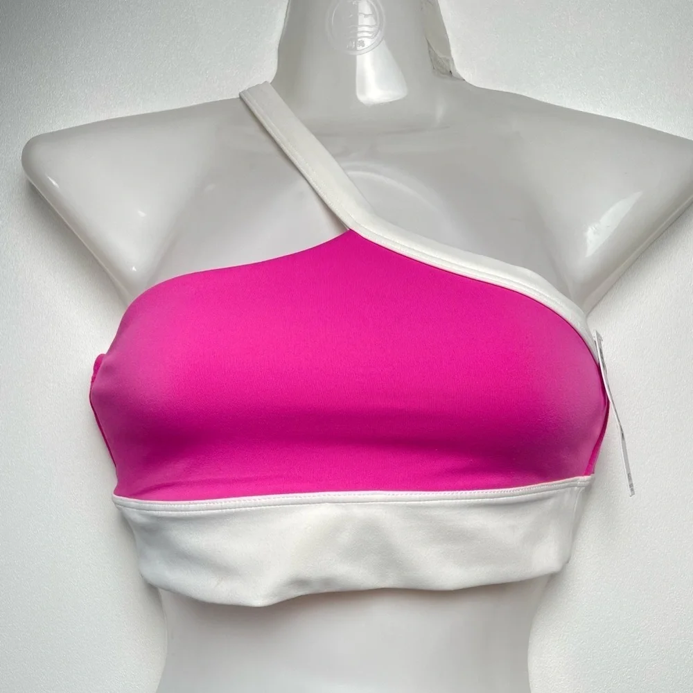 PINK VS RELAY ONE-SHOULDER SPORTS BRA Pink White Women size XS/S - Picture 2 of 6